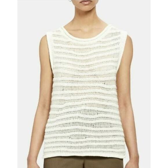 Theory Women's Striped Boat Neck Sweater Size M Sleeveless Merino Wool Alpaca - Picture 1 of 9